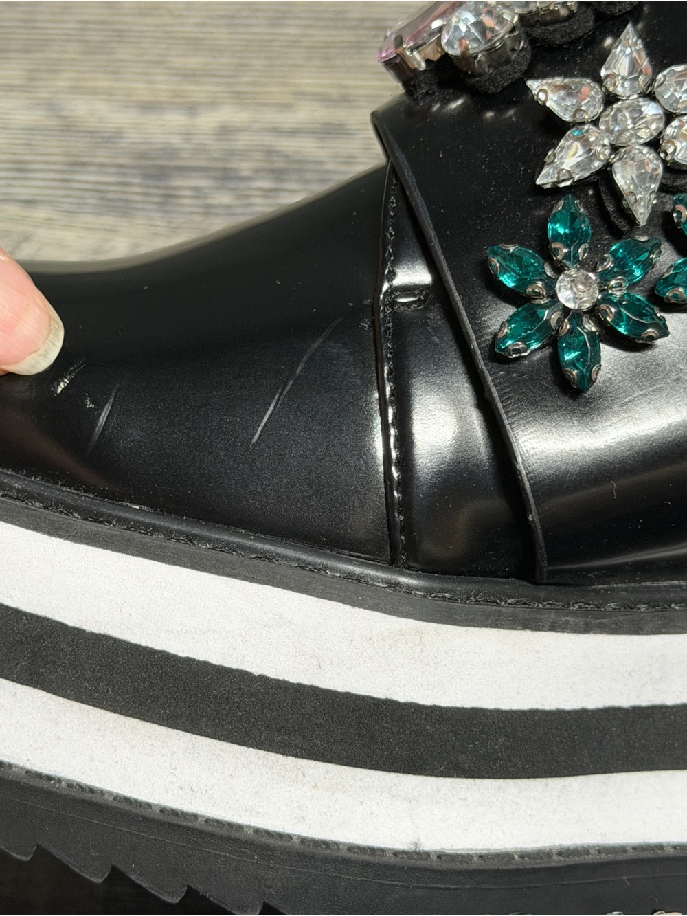 Zara Trafaluc Jeweled Platform Loafers Black Rhinestone Floral Shoes EU 39 US 8 - Picture 4 of 14
